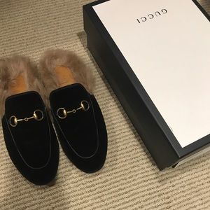 Gucci Princetown Shearling Loafer Mule Velvet